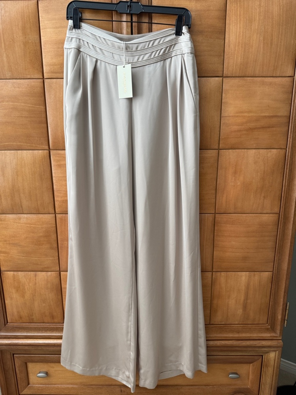 Ramy Brook Beige Pleated Wide-Leg Pants
